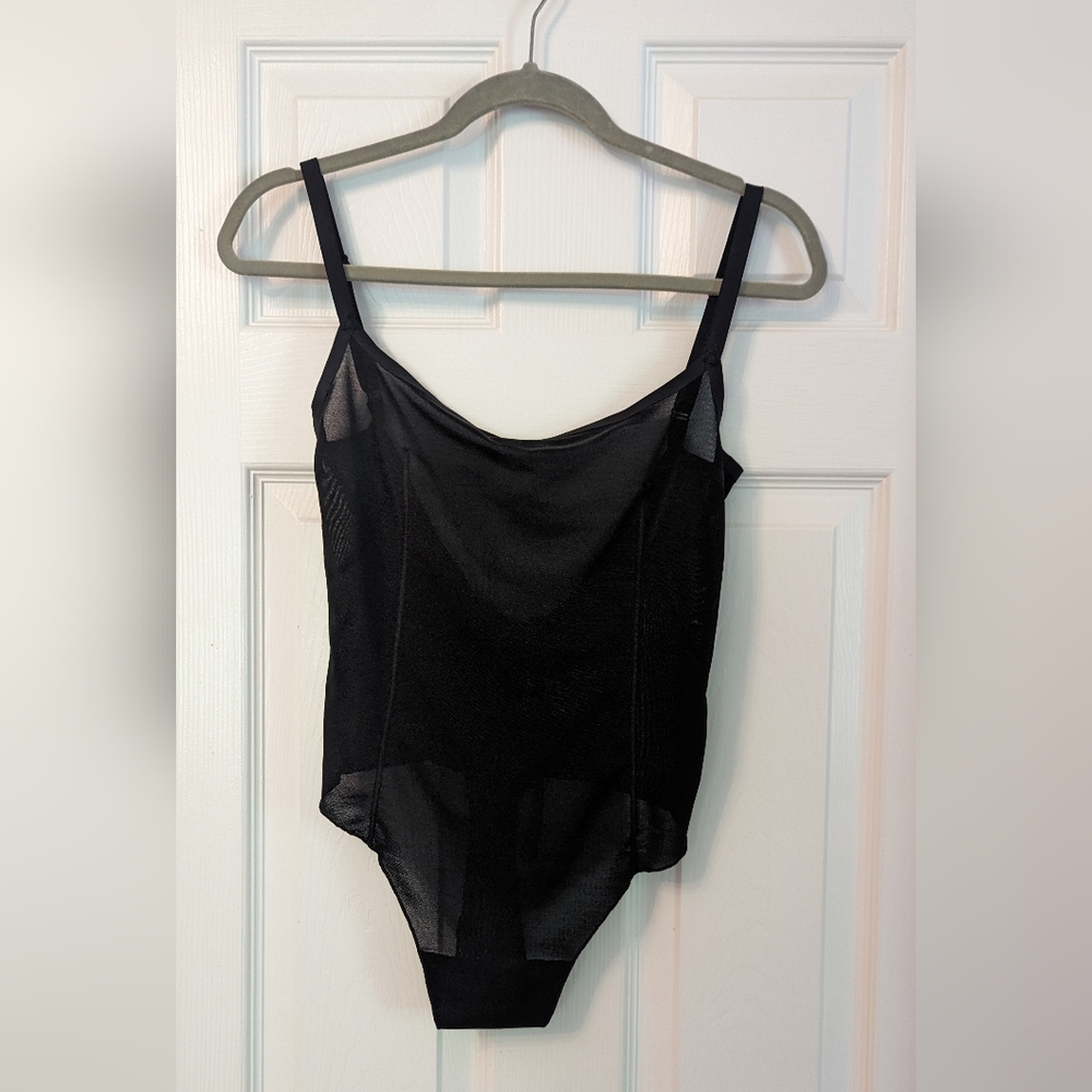 Skims Sheer Thong Bodysuit, Black, M NWT